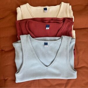 Three Old Navy Rib-Knit V-Neck Tank Tops, Medium